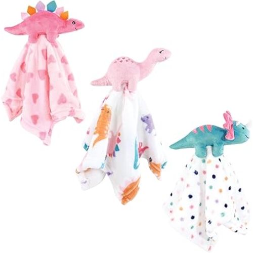 Hudson Baby Unisex Baby Animal Face Security Blanket, Cute-A-Saurus 3-Pack, One Size