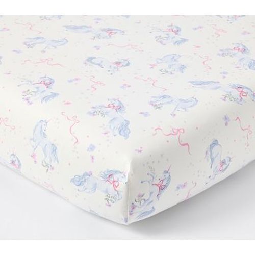 Organic Unicorn Bows Crib Fitted Sheet , Multi