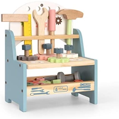 ROBUD Mini Wooden Play Tool Workbench Set - Construction Toys for 18 Mo+