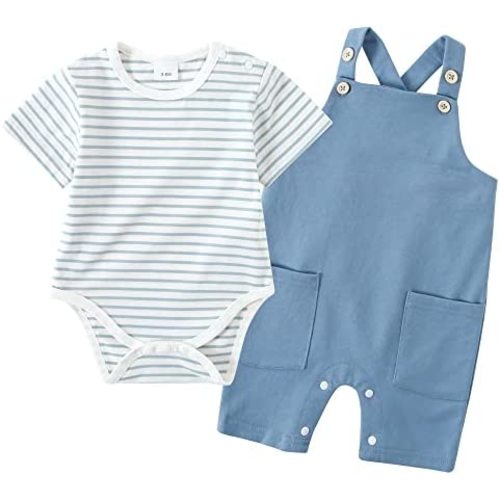YALLET Baby Boy Clothes, 2Pcs Newborn Infant Boy Romper Outfits 0-18 Months Bib Overalls Pants Set