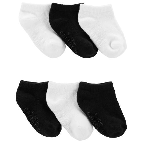 Baby 6-Pack Ankle Socks - Style,Black/White