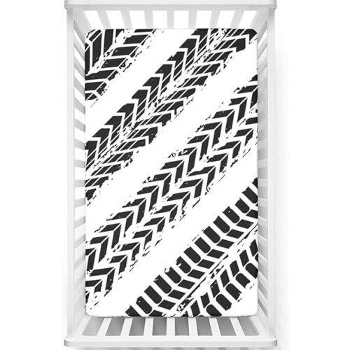 Dirt Bike Themed Fitted Crib Sheet,Standard Crib Mattress Fitted Sheet Soft Toddler Mattress Sheet Fitted - Baby Sheet for Boys Girls,28“ x52“,Black and White