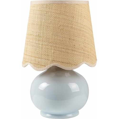 Theisseil Boho Ceramic Bedside Table Lamp for Bedroom Nightstand and Living Room - Shade Rattan - Blue, Beige - 13" H