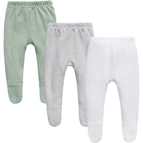 O2 BABY Organic Cotton Unisex Baby Jogger Pants, 3-Pack Pull-on Bottoms, Newborn Leggings