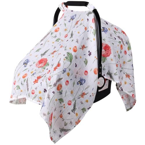 Rquite Baby Car Seat Cover - Muslin Cotton, Breathable Canopy, Summer Stroller Sun Shade, Floral