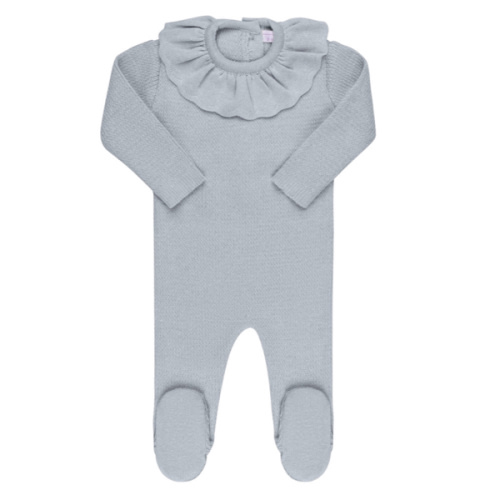 Knit Ruffled Ribbed Footie ~ Powder Blue