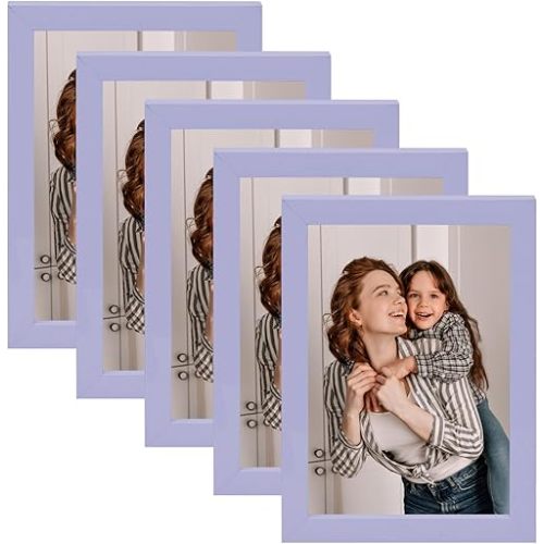Muzilife 5x7 Plastic Picture Frames Purple Colored, PVC Photo Frames with Plexiglass for Picture 5x7 without Mat, Glossy PVC Picture Frames for Table Top and Wall Mounting, Set of 5