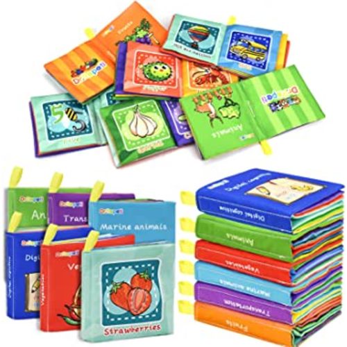 Dr.Rapeti Soft Cloth Books Baby Books Bath Books 6-Pack for Baby Infant Toddler Kids Crinkle Squeaky Washable Chewable Non-Toxic Early Educational Giftable