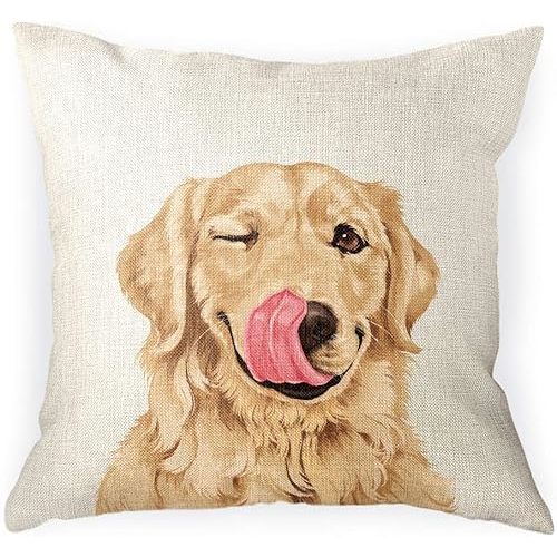 WIRESTER Sofa Pillow Case, Decorative Throw Pillow Cushion Cover for Home Office 18 x 18 Inch - Cute Winking Golden Retriever Dog