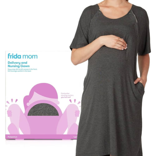 Frida Mom Labor and Delivery Gown for Hospital, Easy-Snap, Tagless Nursing Gown with Skin-to-Skin Access and Full Coverage in The Back