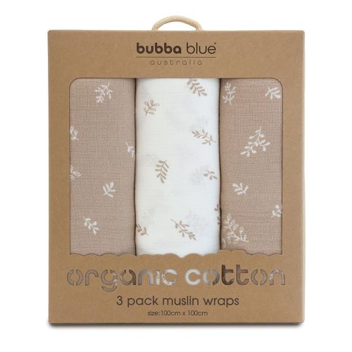 Bubba Blue Organic Cotton Muslin Wraps, Chestnut (Pack of 3) : Amazon.com.au: Baby