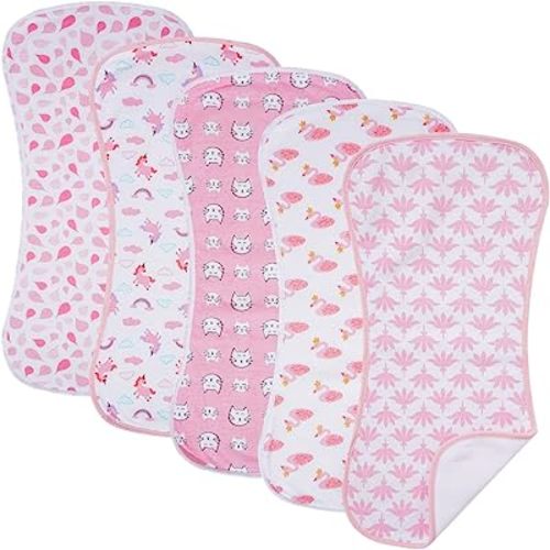 Ultra-Soft Cotton Burping Clothes - Large, Absorbent, Waterproof Baby Burp Cloths in Cute Unisex Designs 5 Pack (pink01)