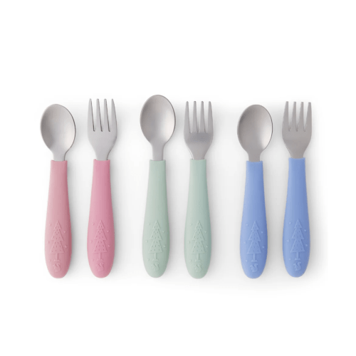Babies/Toddler Stainless Steel Spoons + Forks with Silicone Handle