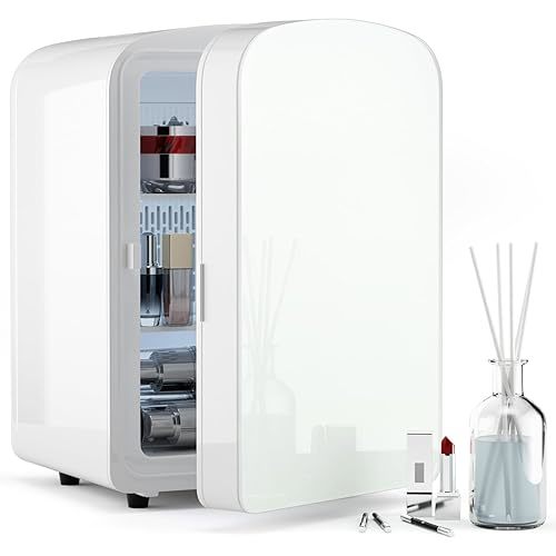 9L Mini Fridge for Bedroom - Car, College Dorm Room & Office Desk 12v Portable Cooler Warmer Skincare, Beauty Makeup, Drinks, Food AC/DC Small Refrigerator with Glass Front, 110 Volts, Black