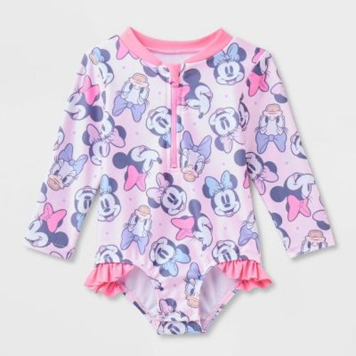 Baby Girls' Disney Minnie & Daisy Long Sleeve One Piece Rash Guard - Pink 3M