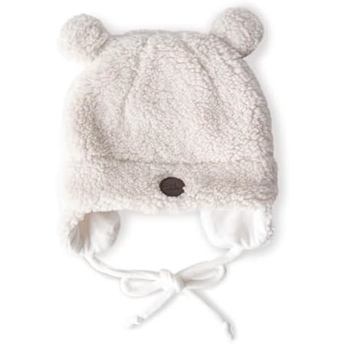 Petit Coulou Teddy Bear Hat for Babies - Soft Minky Beanie with Earmuffs and Drawstring - Unisex Baby Hat - Machine Washable