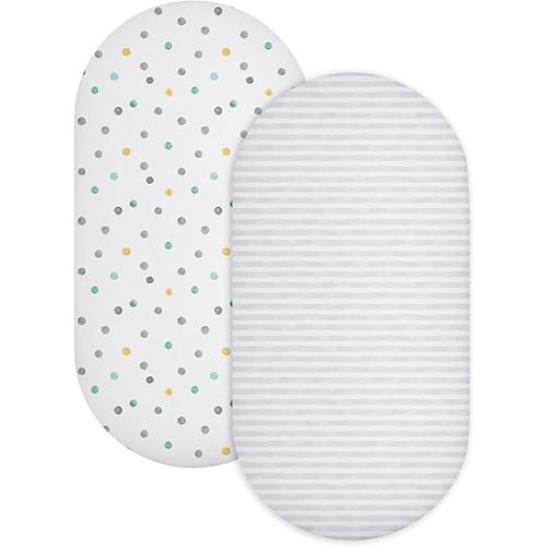 Featherhead™ 2-Pack Fitted Bassinet Sheets for Baby Boy & Girl - 100% Cotton Jersey - 16" x 32" Universal Fit for Oval, Hourglass, and Rectangular Mattress (Grey Polka)