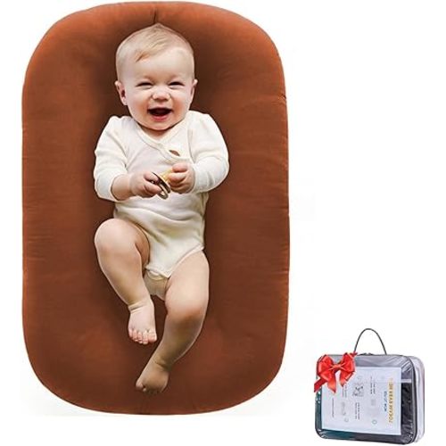 Baby Lounger for Newborns, Soft Baby Nest & Floor Cushion, Portable Diaper Changing Pads for Boys & Girls 0-12 Months(Coffee)