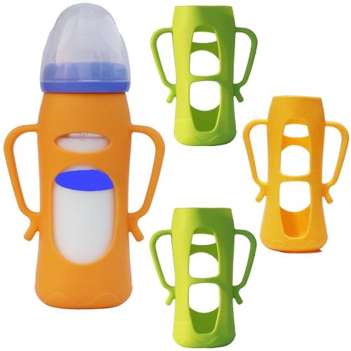 Anti-Slip Silicone Handle Cover for Anti-Colic Glass Baby Bottles – 8oz, 4-Pack | Ergonomic Grip Support