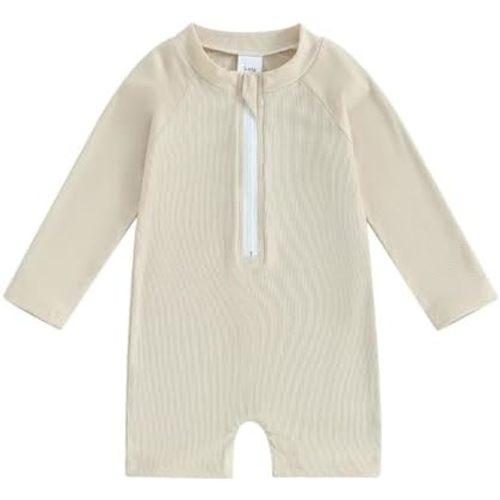 woshilaocai Baby Boy One Piece Swimsuit Rash Guard Short Sleeve Zipper Bathing Suit Beach Swimwear Sunsuit