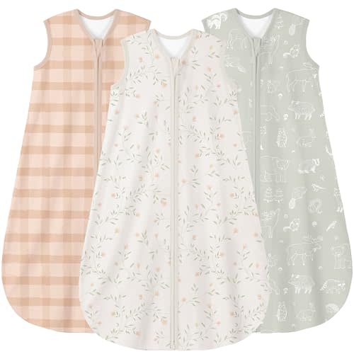 Yoofoss Baby Sleep Sack 6-12 Months Wearable Blanket for Babies 100% Organic Cotton 2-Way Zipper TOG 0.5 Toddler Sleeping Sack 3 Pack, Comfy Lightweight Sleep Sacks