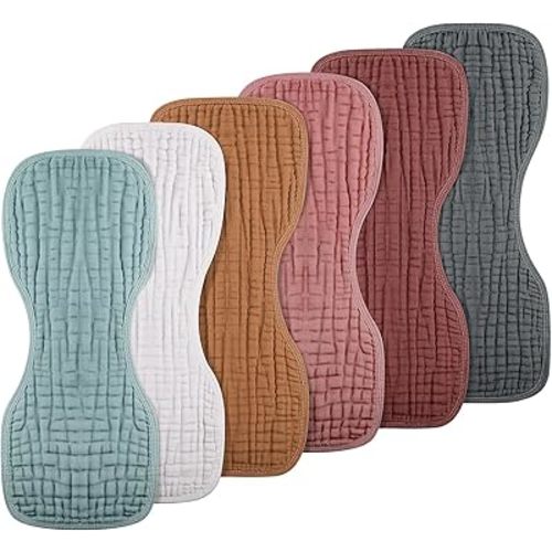 Frienda 6 Pieces Baby Muslin Burp Cloths Large 9 x 20 Inch 6 Layer Burp Cloth Multi Colors Muslin Washcloths Diapers Newborn Face Towels for Baby Boy Girl Unisex(Colorful)