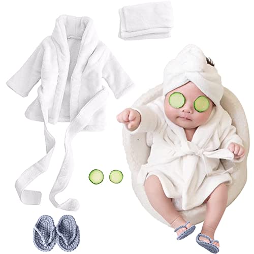 SPOKKI Newborn Photography Props Baby Girl 5 PCS Bathrobes Bath Towel Outfit with Slippers Cucumber Photo Props for Infant Boys Girls(0-6 Months)