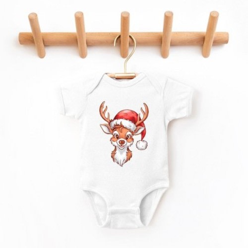 The Juniper Shop Cute Reindeer Head Baby Bodysuit, Color: White, Size: newborn