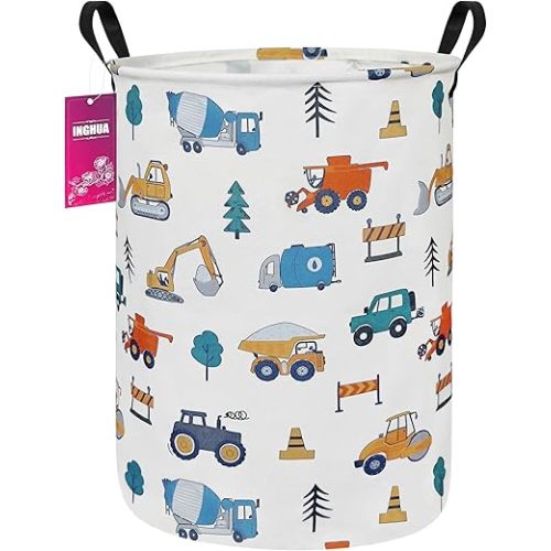 Laundry Hamper Large Canvas Fabric Lightweight Storage Basket/Toy Organizer/Dirty Clothes Collapsible Waterproof for College Dorms, Boys and Girls Bedroom,Bathroom(Vehicles)