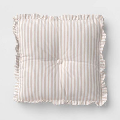 Oversized Square Stripe Pillow with Ruffle Trim Natural/White - Threshold™