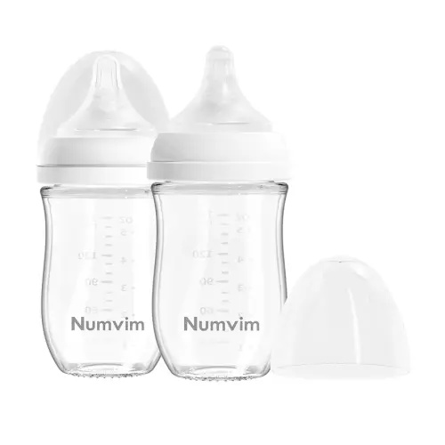 Natural Glass Baby Bottle Gentle & Extra Slow Flow, Newborn Breastfeeding Bottle with Anti Colic Nipple for 0 Months Babies, Includes S Nipples, (5Oz, 2 Packs)