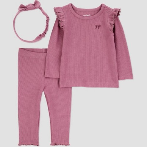 Carter's Just One You® Baby Girls' 3pc Bow Top & Bottom Set - Burgundy 3M