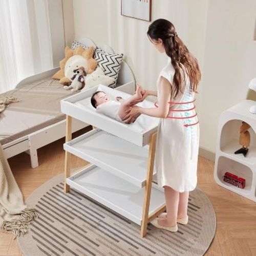 Baby Changing Station, Portable Infant Diaper Changing Table, Modern White Baby Changing Table with 2 Storage Shelves for Newborn Baby and Infant