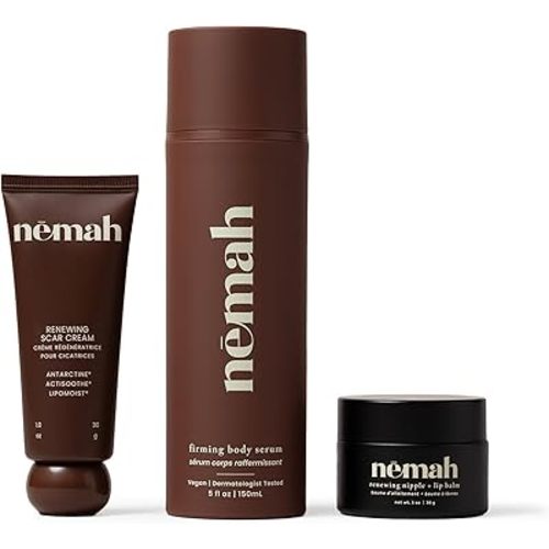 Postpartum Set, Restorative Scar Cream With Antarcticine, Nursing Nipple Balm With Calendula Jojoba Mango, Firming Body Serum With Oat Extract And Ashwagandha, 3 Step Routine