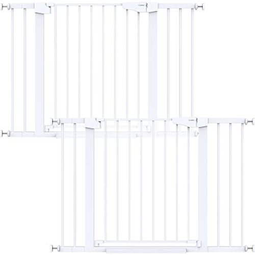 Cumbor 2 Pack 29.7-46" Baby Gate for Stairs, Mom's Choice Awards Winner-Auto Close Dog Gate for doorways, Easy Install Pressure Mounted Pet Gates indoor, Easy Walk Thru Wide Safety Gate for Dog, White