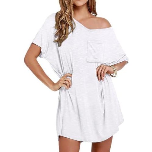 Ekouaer Womens Tshirt Nightgown Cotton V Neck Sleepshirts Comfy Casual Nightshirt for Women