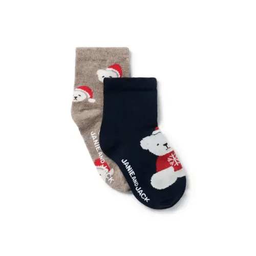 Baby Dark Marine And Burnt Toast Heather Baby Santa Bear Sock 2-Pack by Janie and Jack