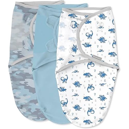 SwaddleMe by Ingenuity Original Swaddle, 100% Cotton, Improves Sleep & Calms Startle Reflex, 0-3 Months, 3-Pack - Dino Mite