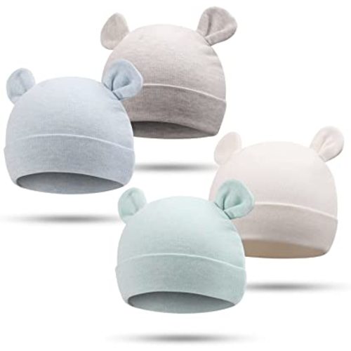 Bamery Newborn Baby Girls Hospital Hat Thick Cute Bear Ear Cotton Baby Boy Beanie for 0-6Months