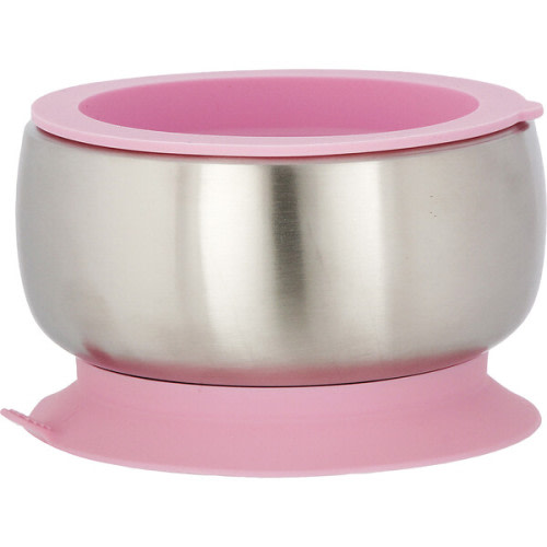 Stainless Steel Stay Put Suction Bowl + Airtight Lid, Pink - Avanchy | Maisonette