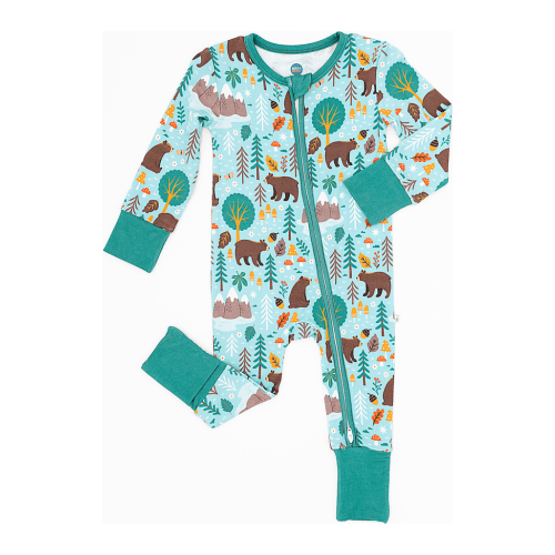 Bamboo One Piece Zip Pajama - Woody Woodland Bear 6-12m
