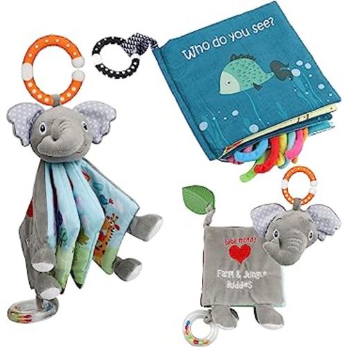 Fish Soft Cloth Book,Elephant Tails Activity Crinkle Baby Books, Sharks, Farm Animals, Jungle Toy Book, Early Education for Babies,Toddlers,Infants,Kids, with Teether Ring, Rattle,Teething Toy,Octopus