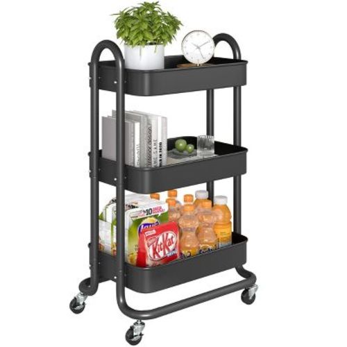 SUGIFT 3-Tier Metal Rolling Utility Cart - Black