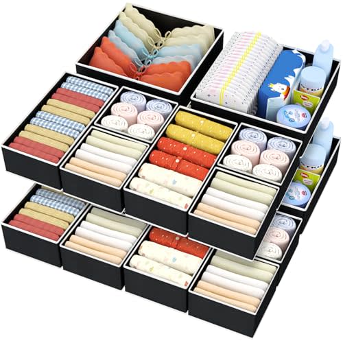 DIMJ Drawer Organizer Clothes - 12 Pack Baby Dresser Organizer for Nursery, Fabric Baby Clothes Organizer Nursery Organization for Sock Underwear Bra Tshirt, Foldable Closet Drawer Organizer Bedroom