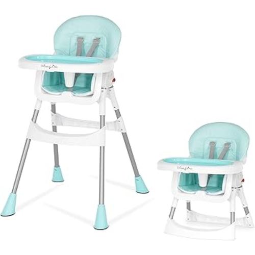 Dream On Me Portable 2-in-1 Tabletalk High Chair, Convertible Compact High Chair, Light Weight Portable Highchair, Aqua