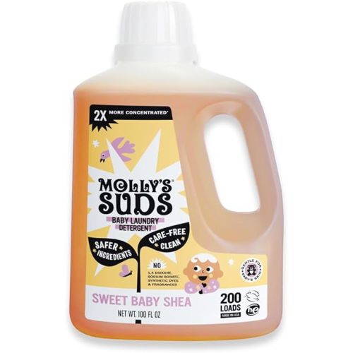 Molly's Suds Baby Liquid Laundry Detergent | Removes Formula, Poop & Spit-Up Stains | Extra Gentle for Infants, Babies, Toddlers (Sweet Baby Shea, 200 Loads)