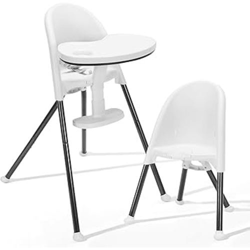 Funny Supply 3-in-1 Foldable High Chair, Portable & Convertible Baby High Chair, Modern Baby Feeding Chair with Removable Double Tray, Lightweight, Space-Saving Design, Easy to Clean, White