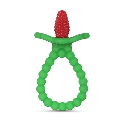 RaZbaby RaZberry Plus Silicone Teether Baby Toy - BerryBumps Soothe Babies Sore Gums - Infant Teething Toy - Front & Back Teeth - BPA Free - Easy-to-Hold Design - Fruit Shape - 3m+ (Red)