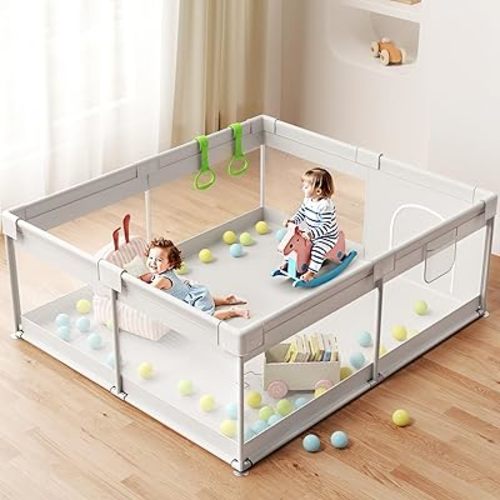 ZEEBABA Extra Large Baby Playpen - 59×69in Playpen for Babies and Toddlers, Play Pen with Gate, Play Yard Baby Fence Play Area Zone Indoor, Sturdy Kids Play Pin