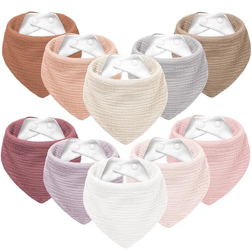 Susurration Muslin Baby Bibs 10Pack Baby Bandana Drool Bibs Soft Adjustable Newborn Bibs for Unisex Baby Girls & Boys